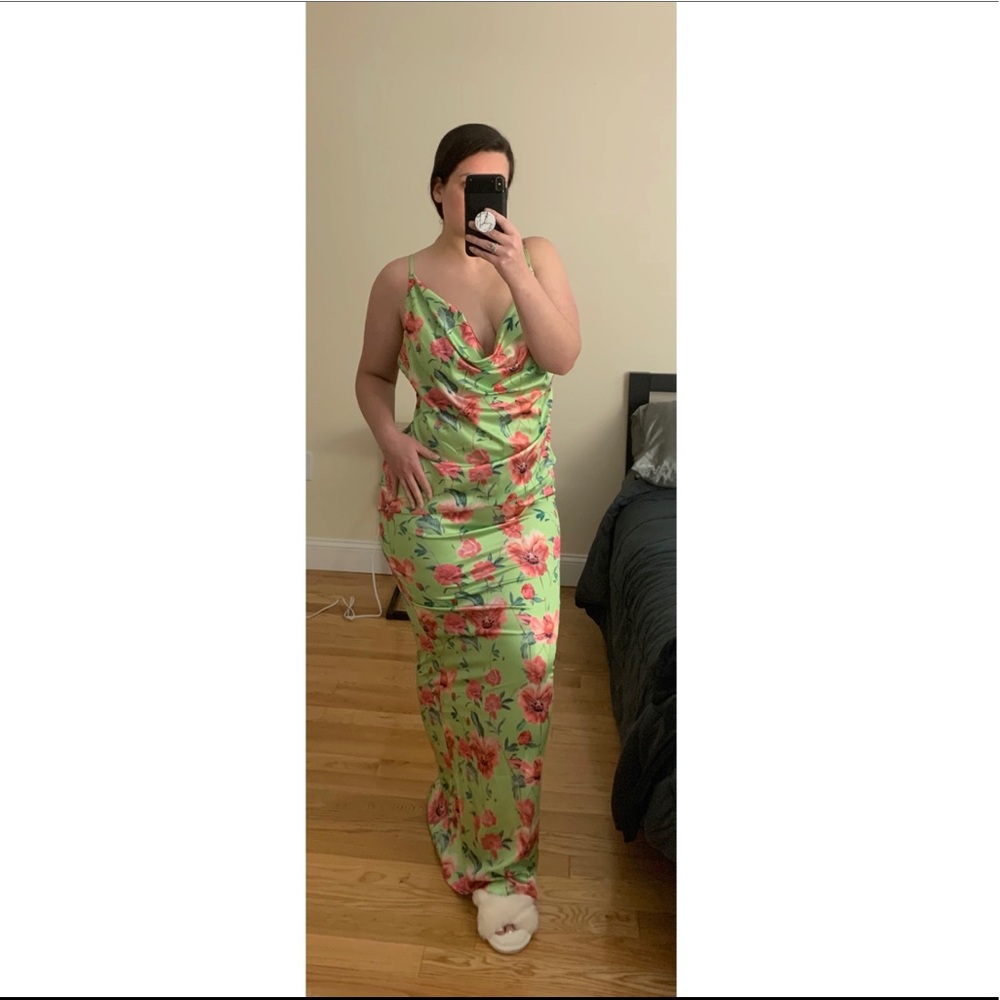 PLT Lime floral print satin cowl neck maxi dress